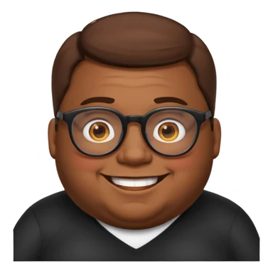 Create a fat emoji man with brown hair and black glasses sticker