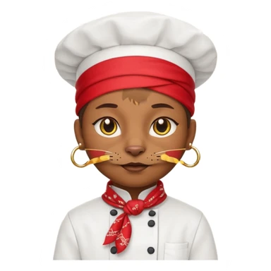 cool cat chef with gold hoop earring and bandana, emoji style sticker