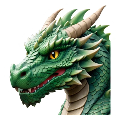 Cinematic Noble Giant Green scaled Dragon Portrait Emoji, Poised and awe-inspiring, with a massive, rugged form carved from ancient stone, featuring intricately textured scales that resemble weathered granite and basalt, and piercing, stony eyes echoing the strength of timeless mountains; rendered with lifelike detail and earthy natural highlights, high shine, formidable and grounded, styled with an aura of primordial majesty, focused and resolute, soft glowing outline, capturing the essence of an enduring rock titan ready to surge from the screen with ageless power! sticker