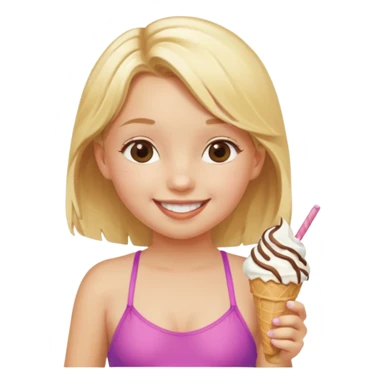 girl kid blone haired swimsuit, eating ice cream, sun sticker