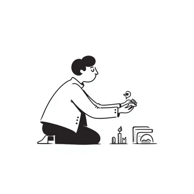 hand-drawn doodle of a perfectionist organizing objects in a straight line, neat and tidy, with text 'perfectionniste' sticker