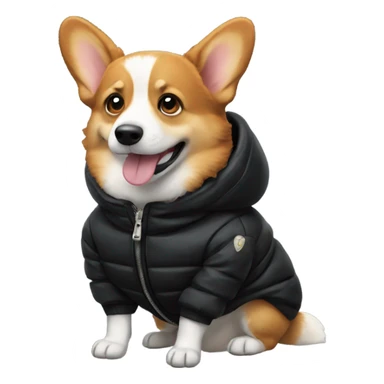 corgi wearing a black puffer jacket sticker