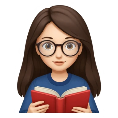 brunette woman with long hair and round glasses, reading a book sticker