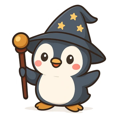 Remove the background so the penguin wizard is on a transparent background. sticker