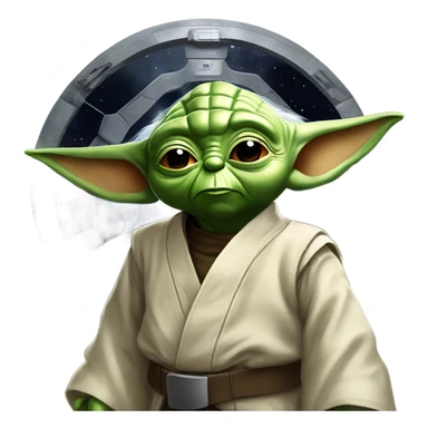 Yoda standing on top of tie fighter in space sticker