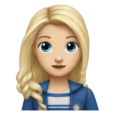 joven rubia de ojos azules y pelo largo a punto de entrar en la tardis sticker