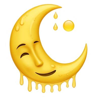 Melting waning crescent moon without any face and should in yellow colour sticker