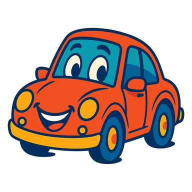 stylized car with a face, animated features, cheerful expression sticker