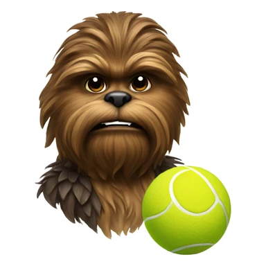 Chewie with a tennis ball sticker