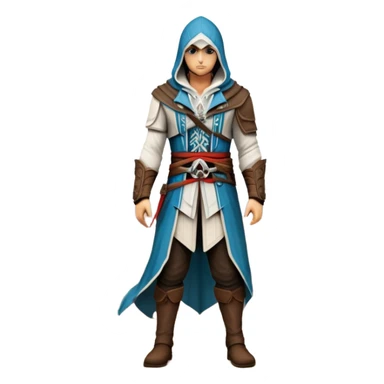 icon featuring Assasin's Creed in an iconic assassin's hood, standing tall against the backdrop of Florence. The design captures the essence of adventure, with intricate details of historical architecture and a sense of mystery. The character is poised, ready for action. transparent background. sticker