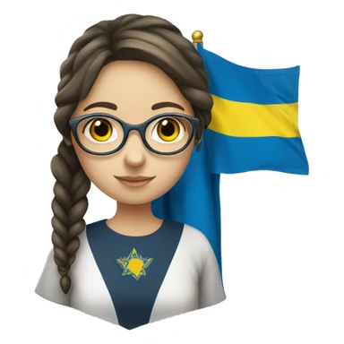 Ukrainian girl with glasses holding Israeli flag  sticker