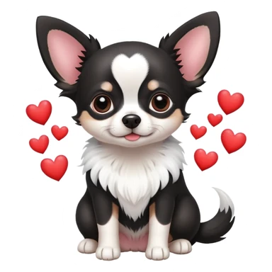 Black and white chihuahua with hearts around sticker