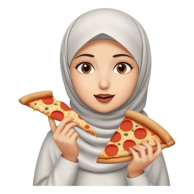 Muslim girl with hijab eating pizza sticker