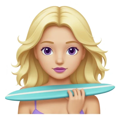 j'aimerais un émoji de surfeuse blonde qui a une combinaison bleu vert d'eau pastel avec les bras violets pastel sil te plait sticker