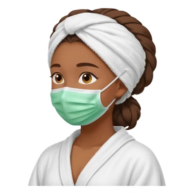 Tanned girls side profile  in robe and her hair in a towel with a face mask on sticker