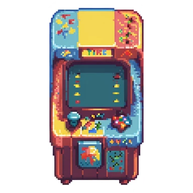 retro arcade machine, vibrant colors, pixel art style sticker