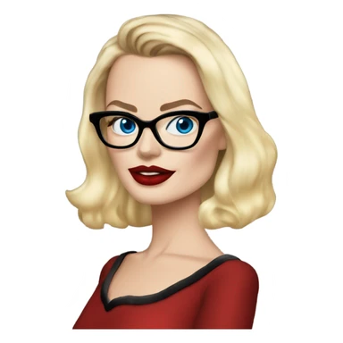 margot robbie, blue eyes, wearing black glasses and red lips  sticker