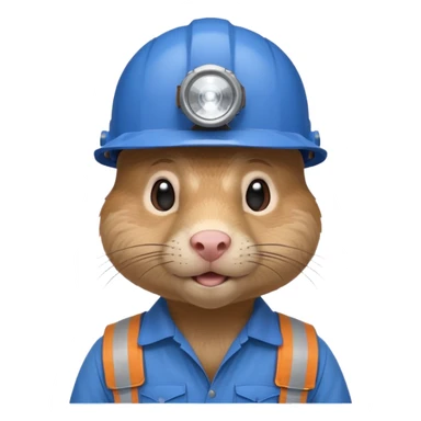 a mole rat, blue helmet, headlamp, worker cloth sticker