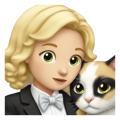 Blonde girl snuggling tuxedo cat sticker