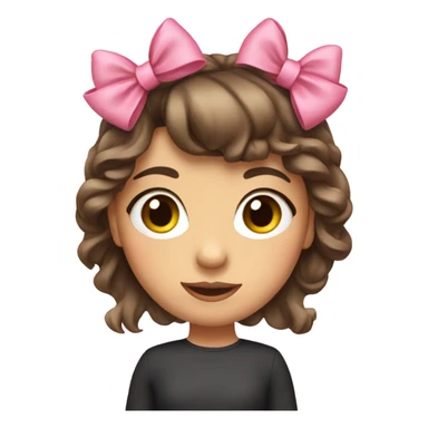 brunette girl with tow pink bow in her hair and bang sticker
