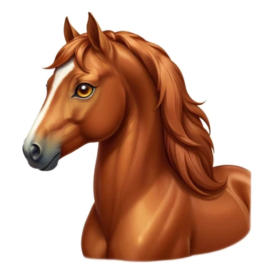 Cinematic Elegant Chestnut Horse Portrait Emoji, Head held high with a serene, graceful gaze, showcasing a magnificent chestnut fur with a radiant shimmer, flowing mane and tail, and luminous amber eyes that exude beauty and grace, Simplified yet majestically refined features, highly detailed, glowing with a soft, ethereal light, high shine, poised and breathtaking, stylized with an air of pure elegance, capturing the essence of a stunning and graceful steed, so beautiful it feels like it could gallop out of the screen with effortless charm! sticker