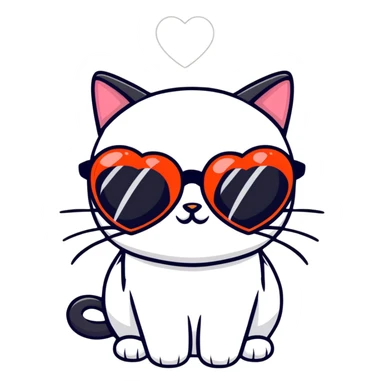black cat wearing heart-shaped sunglasses sticker
