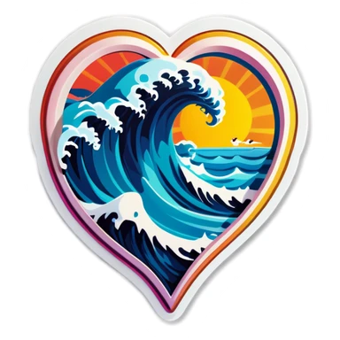 Tropical Sea wave in 3d heart sticker