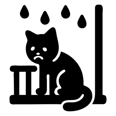 sad cat waiting for owner outside on balcony during rain sticker