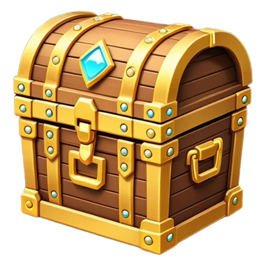 Clash of Clans aesthetic: Cinematic Playful Pixel 3D Treasure Chest Portrait Emoji, rendered in a 3D vector-style similar to standard emojis with minimal shading and bold, simplified shapes. A compact, distinct form with signature details, softly glowing with a pixelated adventure charm. Simplified yet unmistakably iconic, highly detailed and consistent, glowing with a soft radiance and high shine. Stylized with a touch of classic pixel-art charm and a soft glowing outline, capturing the essence of a beloved gaming relic with a friendly, playful manner! sticker