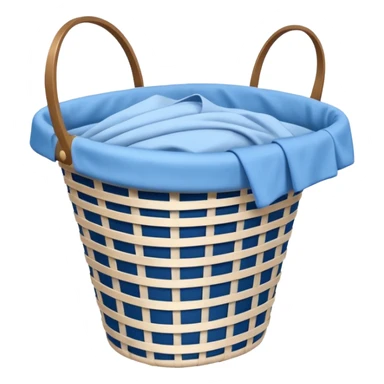 white LAUNDRY BASKET WITH FOLDED blue CLOTHES sticker