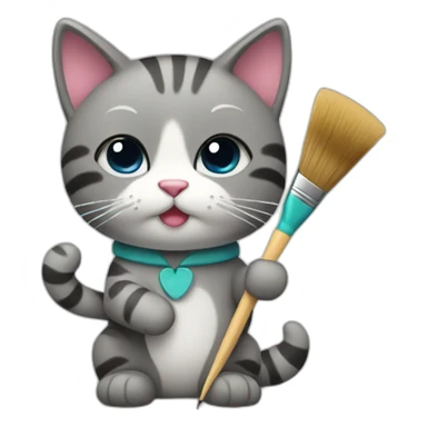Kawaii cat artist with a brush sticker
