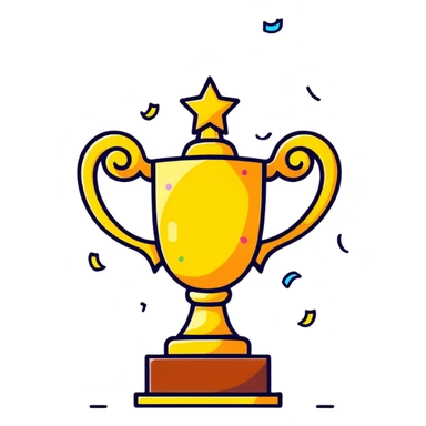 Trophy with confetti celebration for good job sticker
