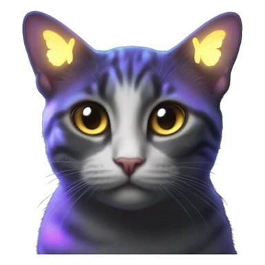 Dark iridescent butterfly glowing on top of cats head  sticker