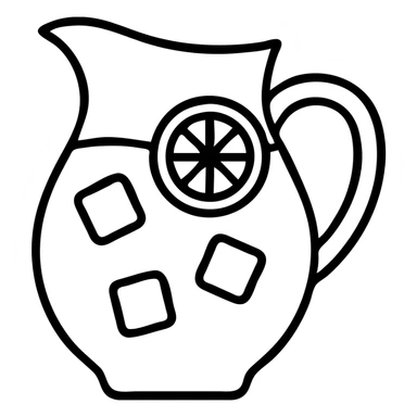 pitcher of lemonade with ice cubes, hand drawn outline style sticker