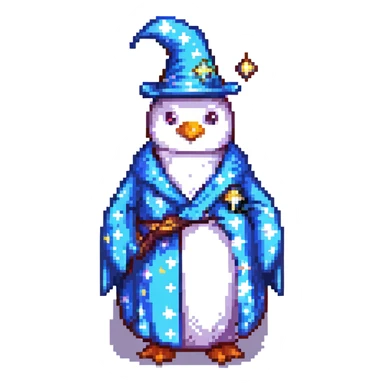 penguin wizard wearing a starry robe sticker