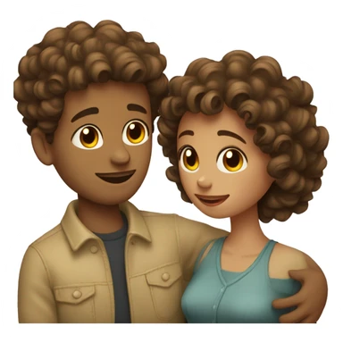 Curly girl with brown hair cuddling with her husband with straight vintage style hair cut and brown hair  sticker