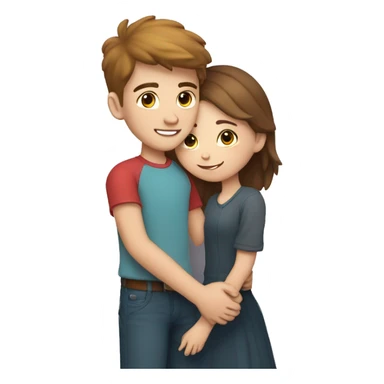 White skin Young man and girl hugs with heart sticker