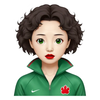 Han Mi-nyeo: Age Late 80s
Appearance: A crazy woman with many wrinkles face, frizzy, very messy dark brown hair and dramatic red lipstick.
Outfit: Green player tracksuit sticker