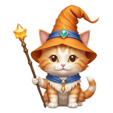 kitty wizard with magic wand and pointy hat sticker