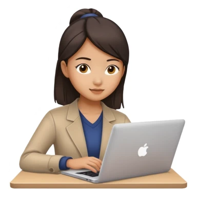 working asian girl, with a laptop sticker
