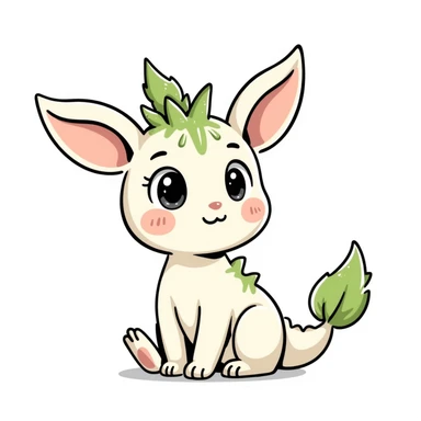Kawaii bunny plant dragon with tiny spikes, extremely cute, giant sparkly eyes, blushing cheeks, pastel colors, small mouth, adorable expression, colored pencil texture, visible pencil strokes, soft blending, textured shading sticker