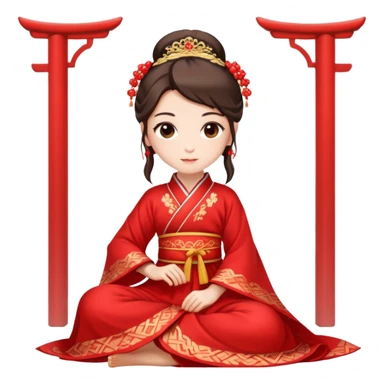 Beautiful girl wearing red Hanfu wedding dress sitting sticker