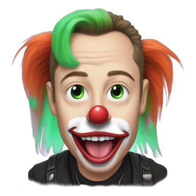 elon musk with a clown face and green nose with a dollar sign on it and puppy dog tongue and ears like an egirl sticker