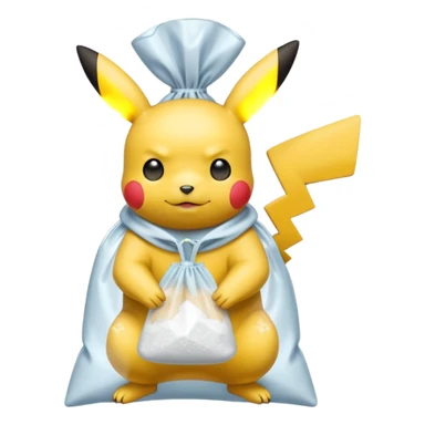 pikachu with transparent bag of white powder sticker