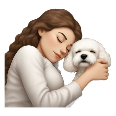 White girl brown hair sleeping with Mini Bichon sticker