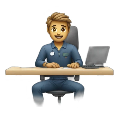 an IT technician sitting at an apple computer sticker