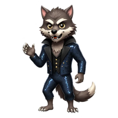 The Werewolf from Universal Monsters with dark brown fur, black sequin outfit sticker