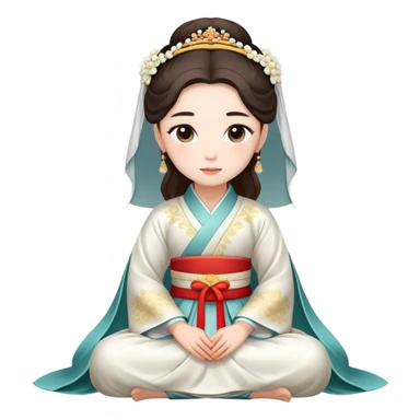 Beautiful girl wearing Hanfu wedding dress sitting sticker