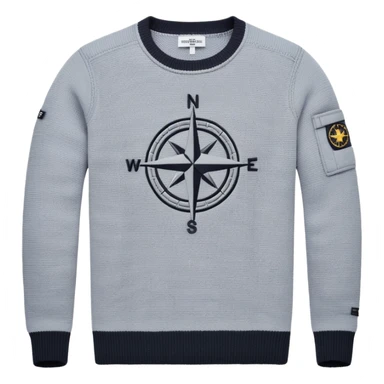 Stone Island sweater with compass logo patch sticker