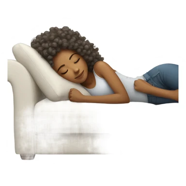 lady with curly hair sleeping on couch sticker